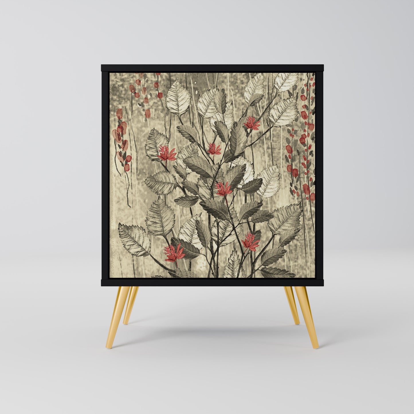 HERBAL GRACE 1-Door Sideboard in Black Finish