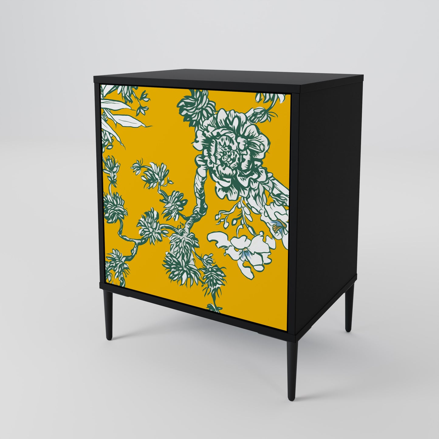 YELLOW CHINOISERIE 1-Door Sideboard in Black Finish