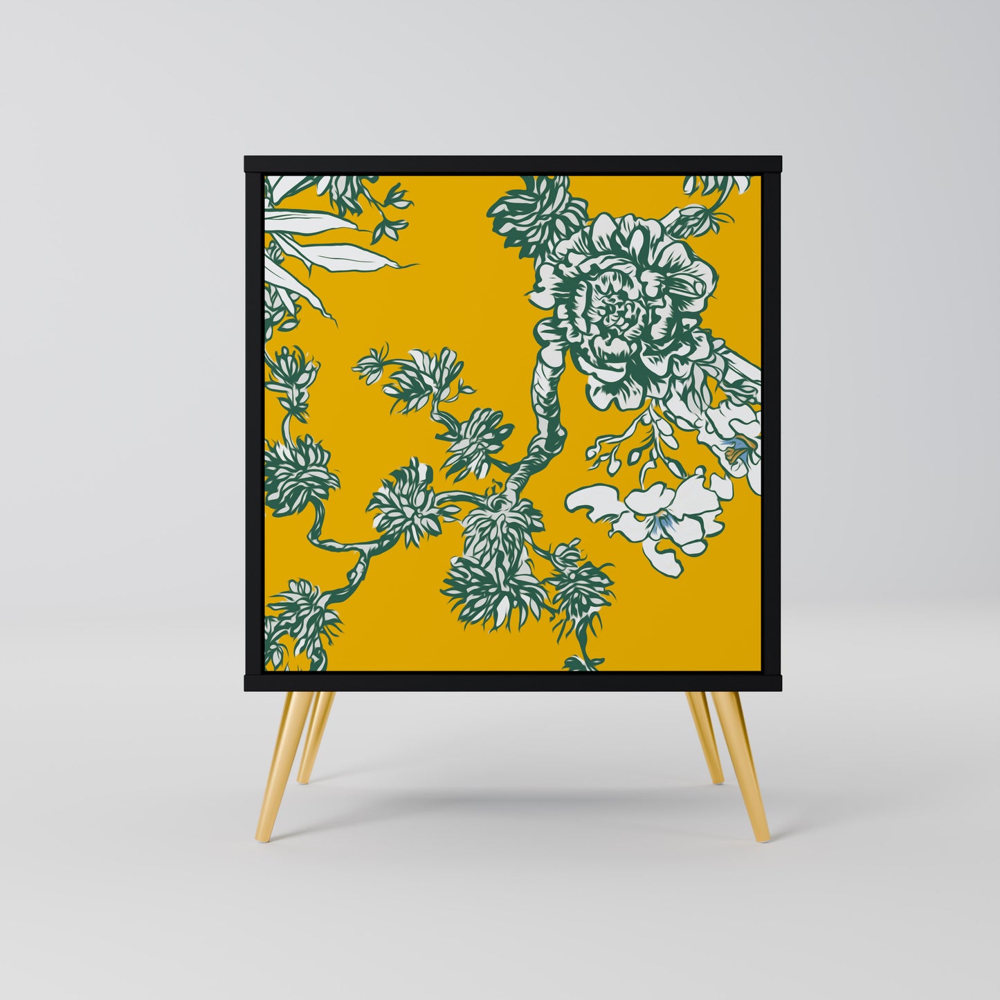 YELLOW CHINOISERIE 1-Door Sideboard in Black Finish