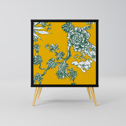 YELLOW CHINOISERIE 1-Door Sideboard in Black Finish