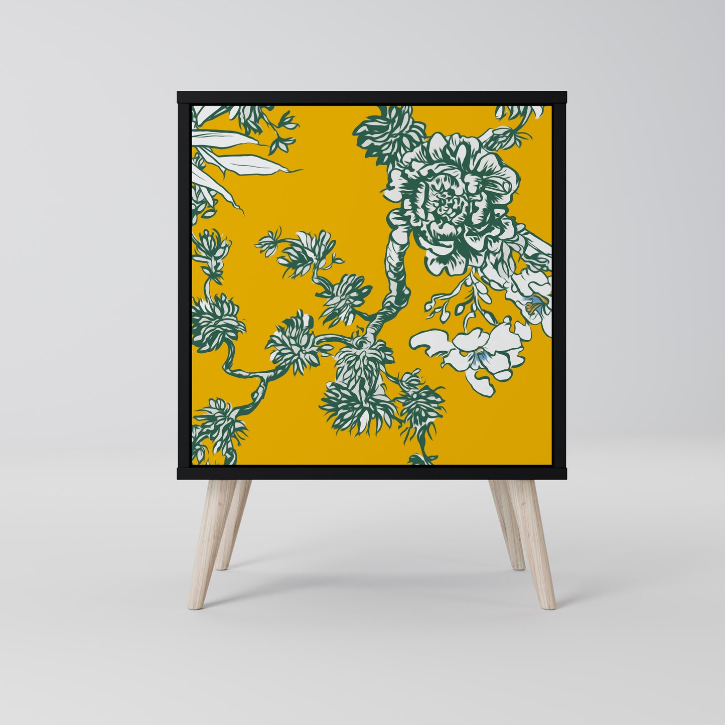 YELLOW CHINOISERIE 1-Door Sideboard in Black Finish