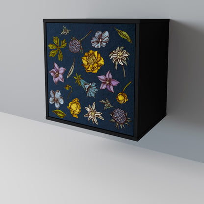 FLOWERS ON NAVY BLUE 1-Door Sideboard in Black Finish