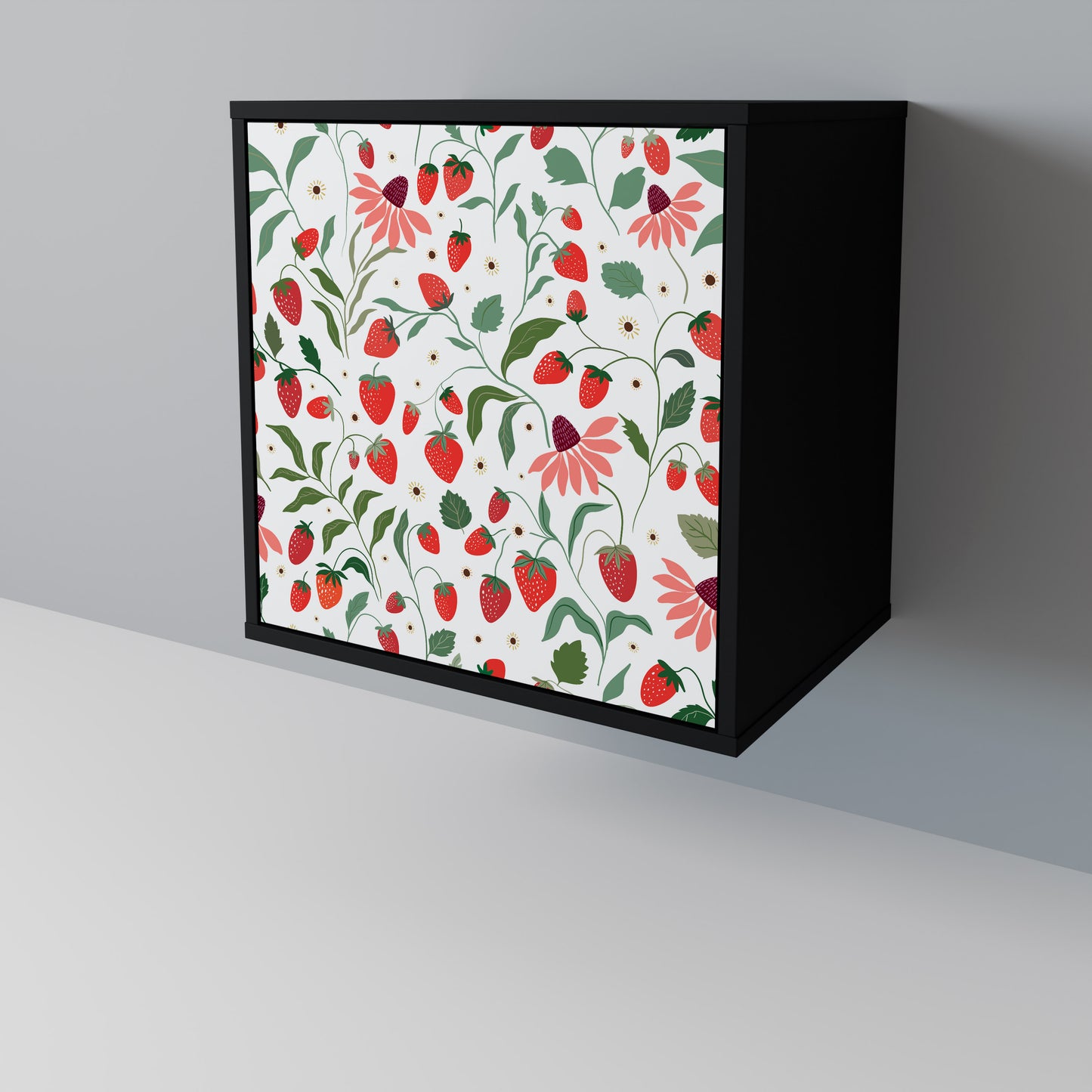 FLOWERS AND STRAWBERRIES 1-Door Sideboard in Black Finish