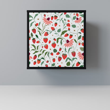 FLOWERS AND STRAWBERRIES 1-Door Sideboard in Black Finish