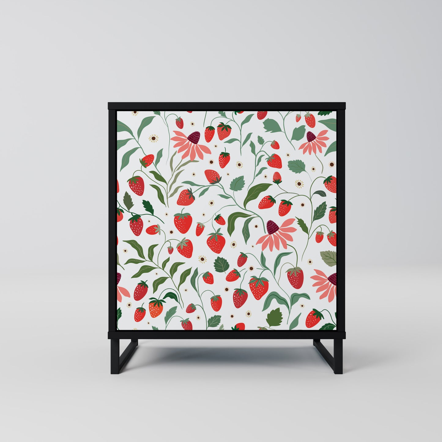 FLOWERS AND STRAWBERRIES 1-Door Sideboard in Black Finish