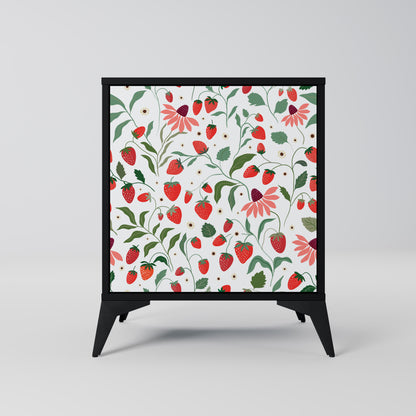 FLOWERS AND STRAWBERRIES 1-Door Sideboard in Black Finish