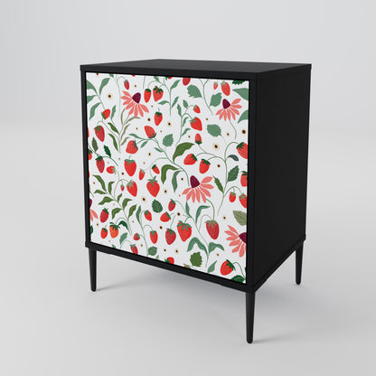 FLOWERS AND STRAWBERRIES 1-Door Sideboard in Black Finish