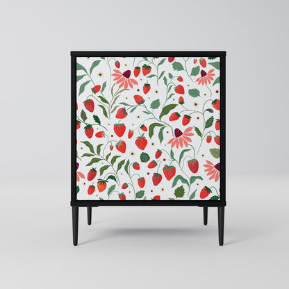 FLOWERS AND STRAWBERRIES 1-Door Sideboard in Black Finish