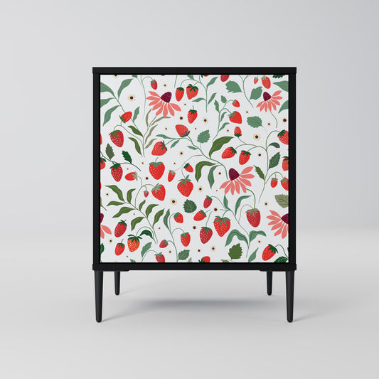 FLOWERS AND STRAWBERRIES 1-Door Sideboard in Black Finish