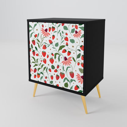 FLOWERS AND STRAWBERRIES 1-Door Sideboard in Black Finish