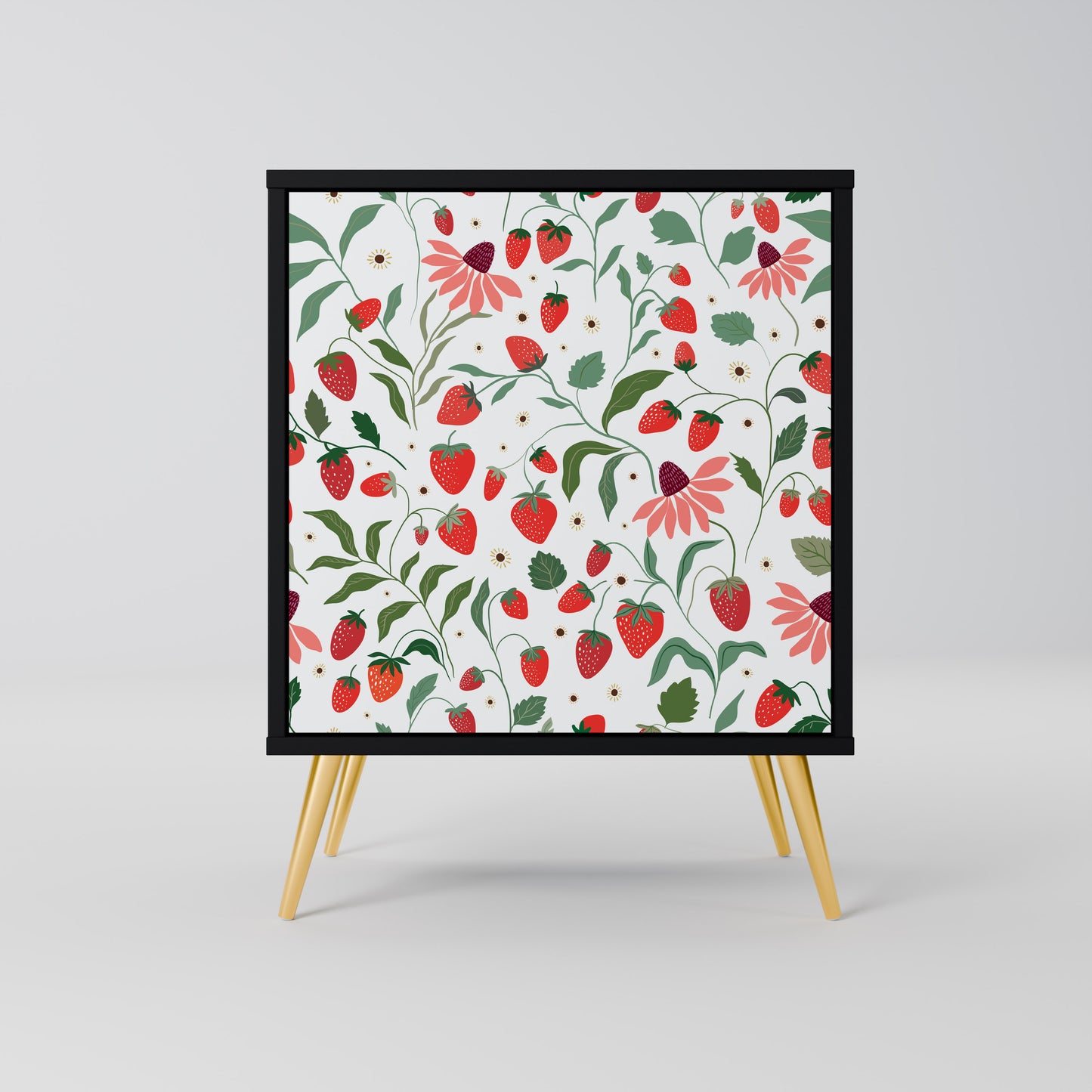 FLOWERS AND STRAWBERRIES 1-Door Sideboard in Black Finish