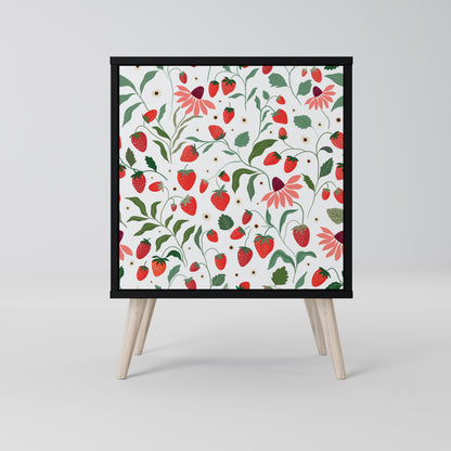 FLOWERS AND STRAWBERRIES 1-Door Sideboard in Black Finish