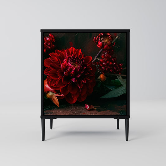 DAHLIAS AND POMEGRANATES 1-Door Sideboard in Black Finish