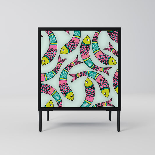 INDIAN FISH 1-Door Sideboard in Black Finish