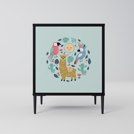 COLORFUL ALPACAS 1-Door Sideboard in Black Finish