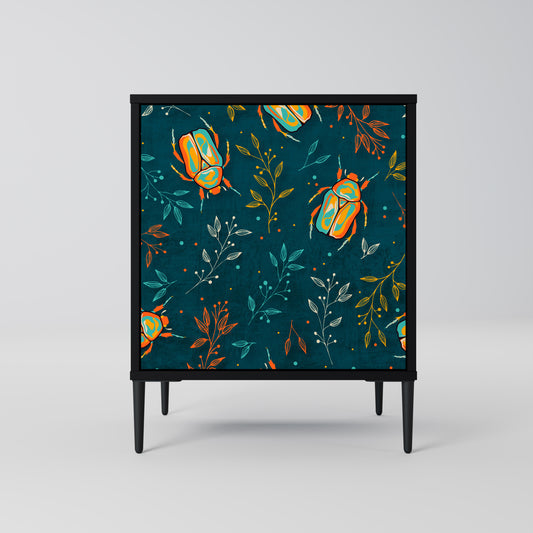 AUTUMN INSECTS 1-Door Sideboard in Black Finish