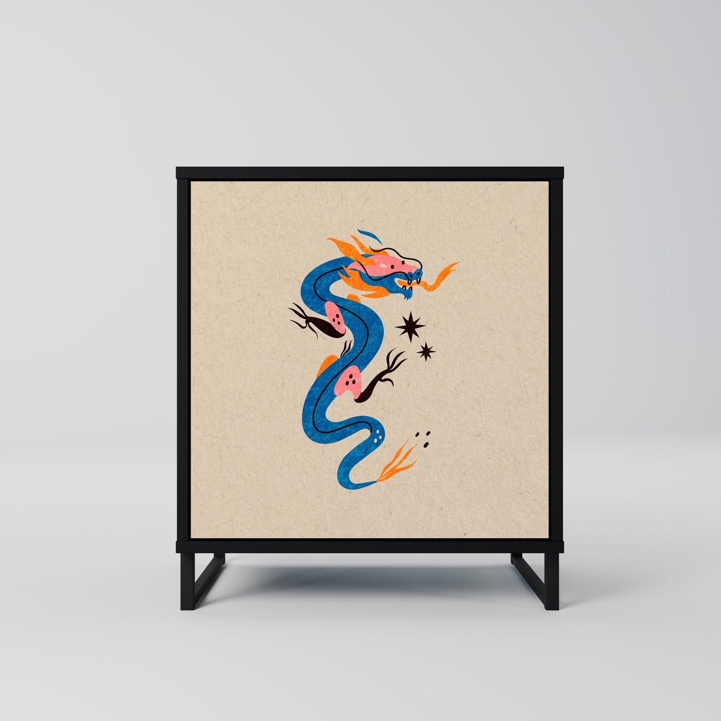 MYTHOLOGICAL CREATURES 1-Door Sideboard in Black Finish