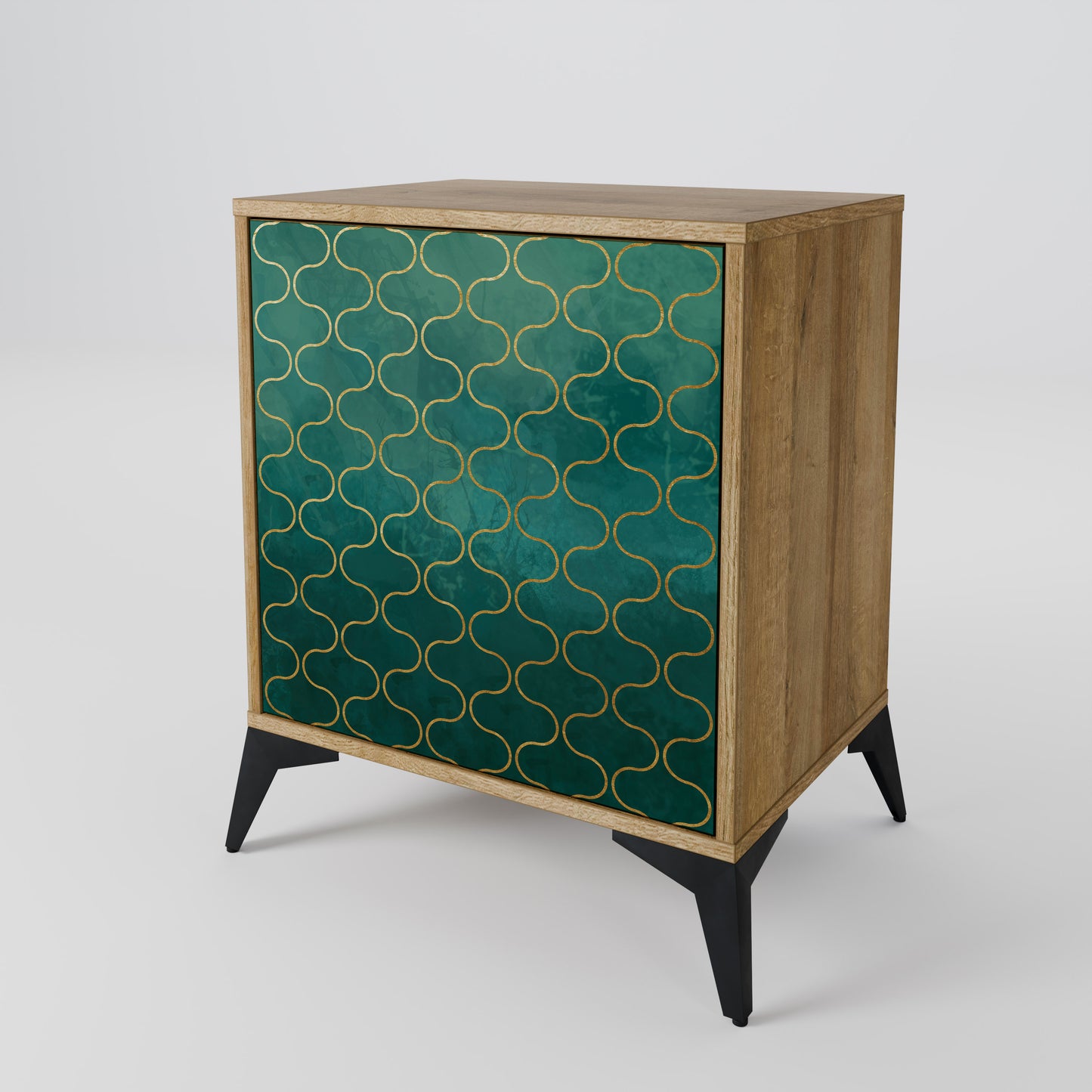 TESSELATED GREENERY 1-Door Sideboard in Oak Effect