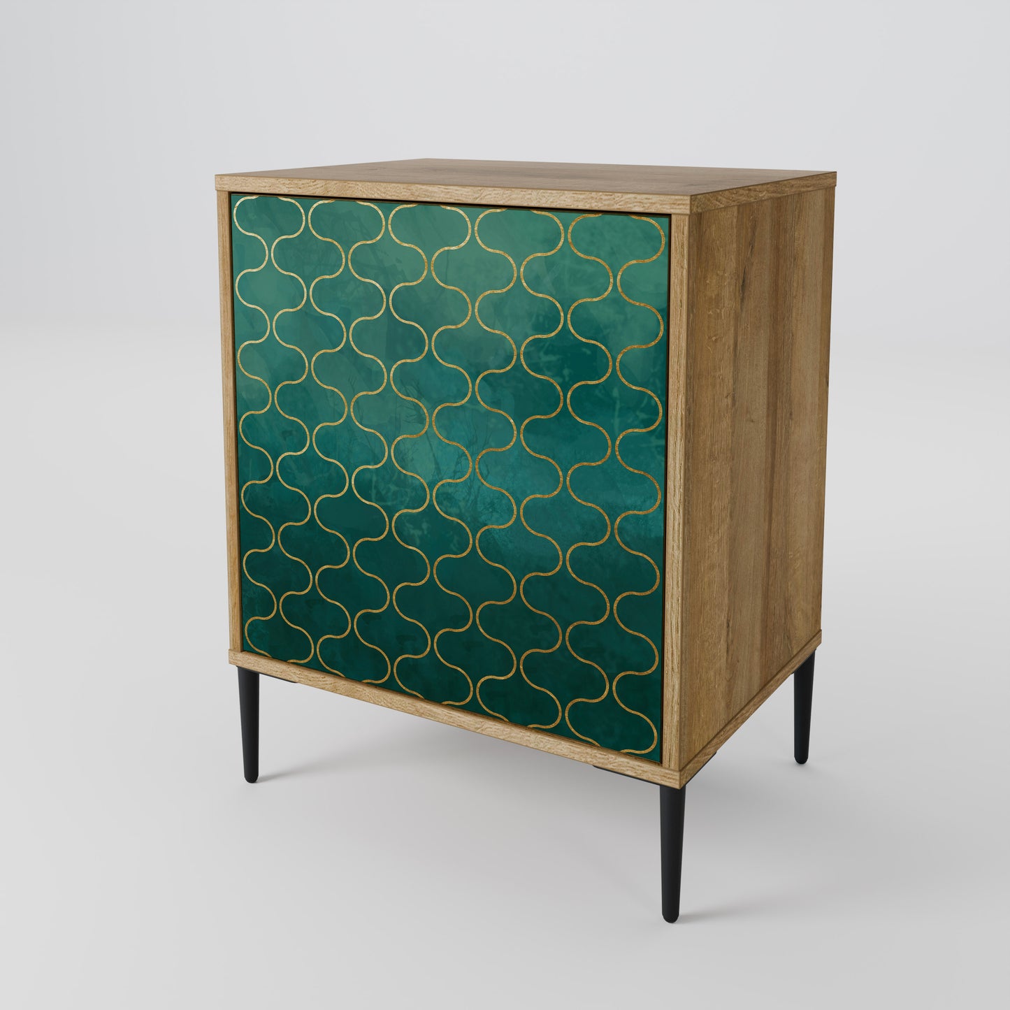 TESSELATED GREENERY 1-Door Sideboard in Oak Effect