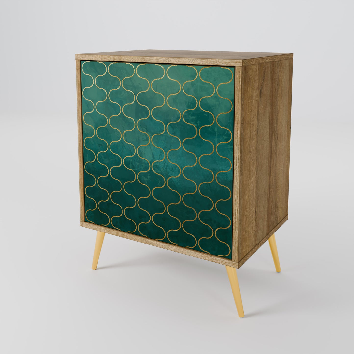 TESSELATED GREENERY 1-Door Sideboard in Oak Effect