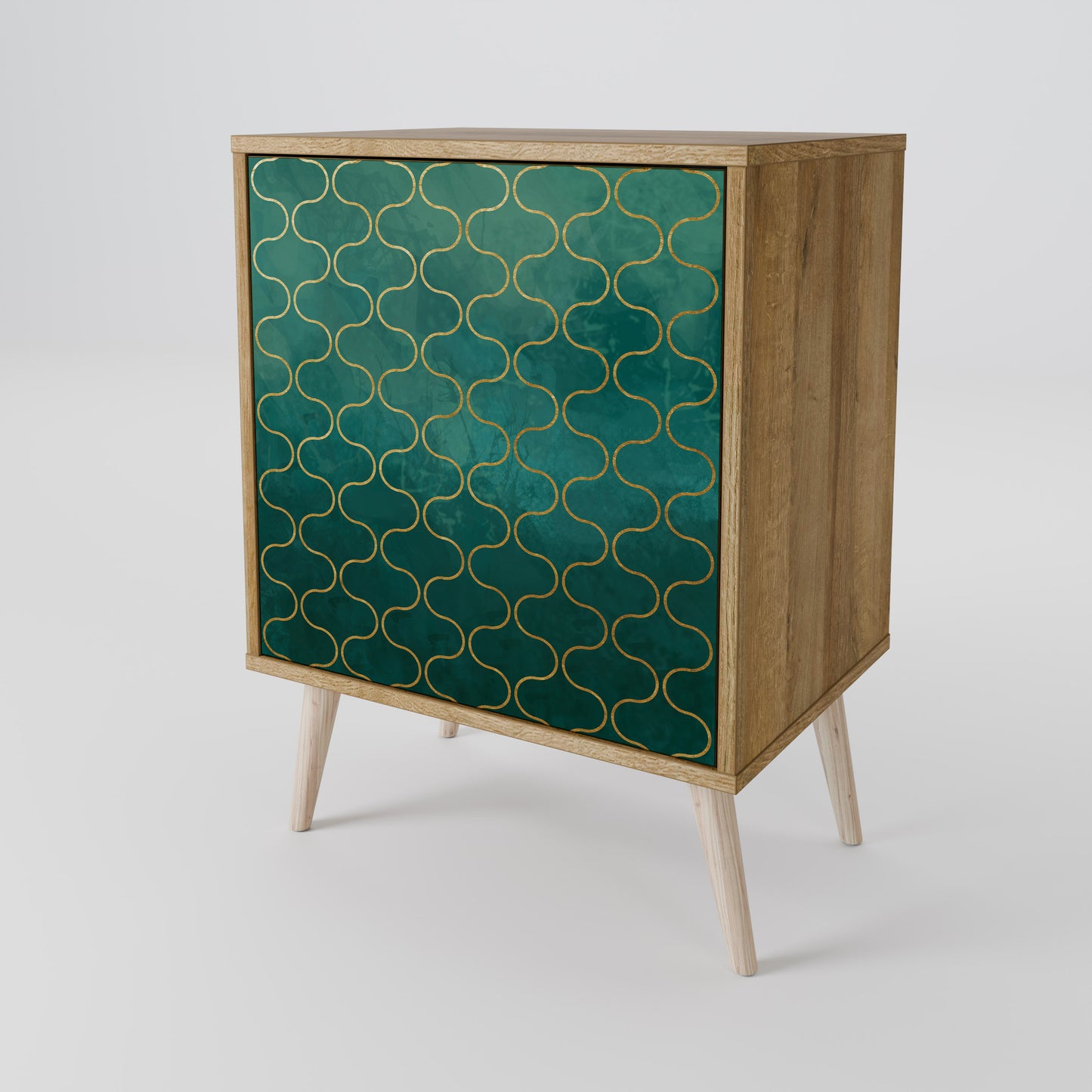TESSELATED GREENERY 1-Door Sideboard in Oak Effect