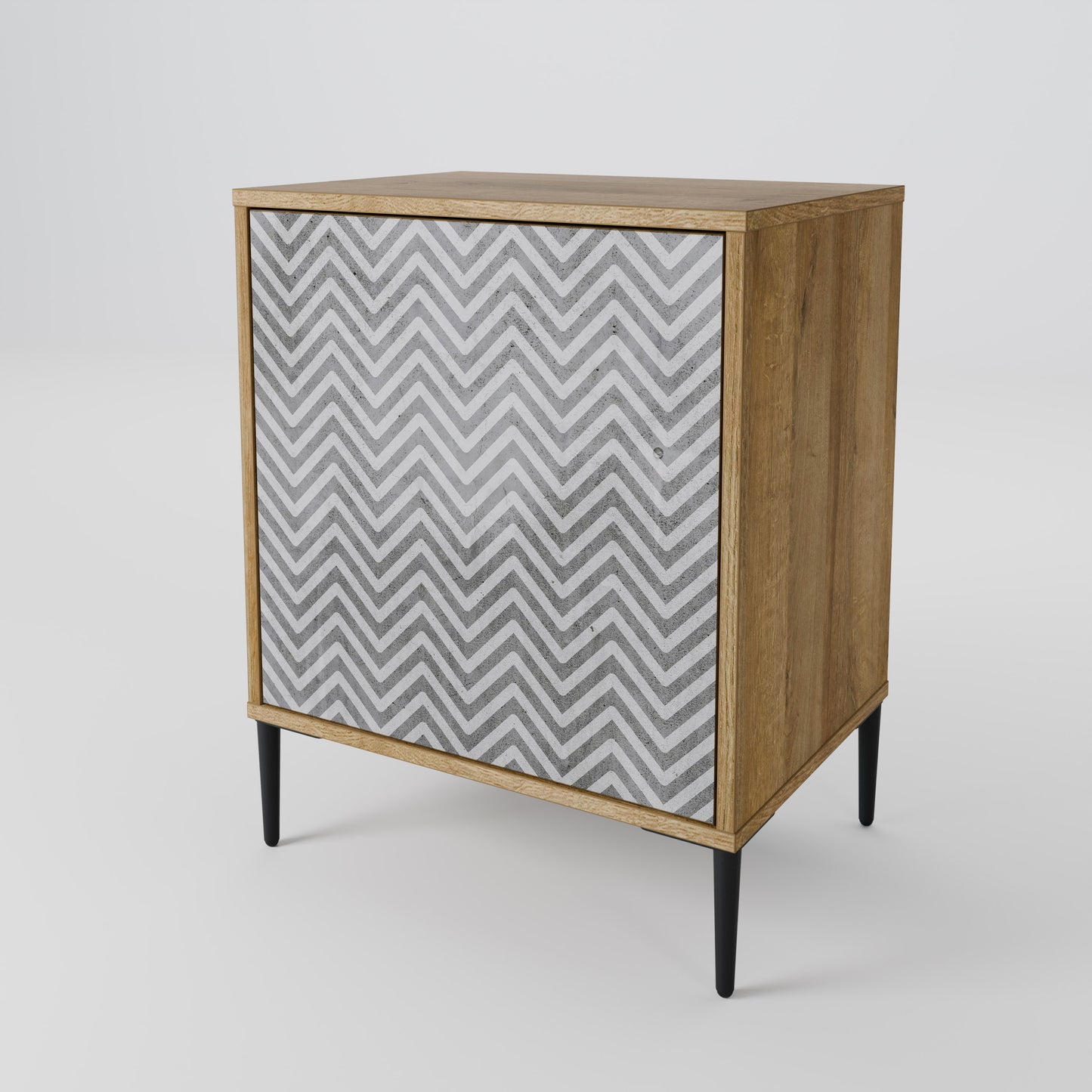CONCRETE ZIG ZAG 1-Door Sideboard in Oak Effect