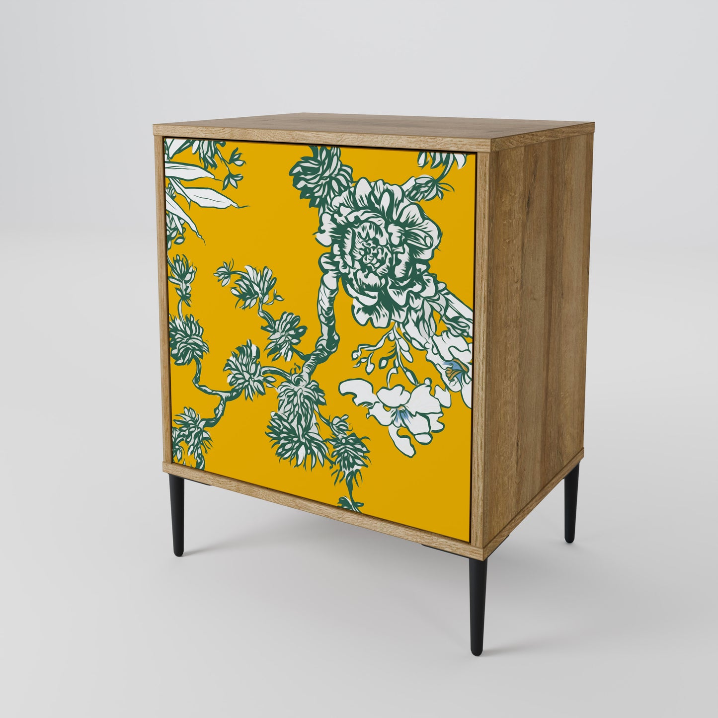 YELLOW CHINOISERIE 1-Door Sideboard in Oak Effect