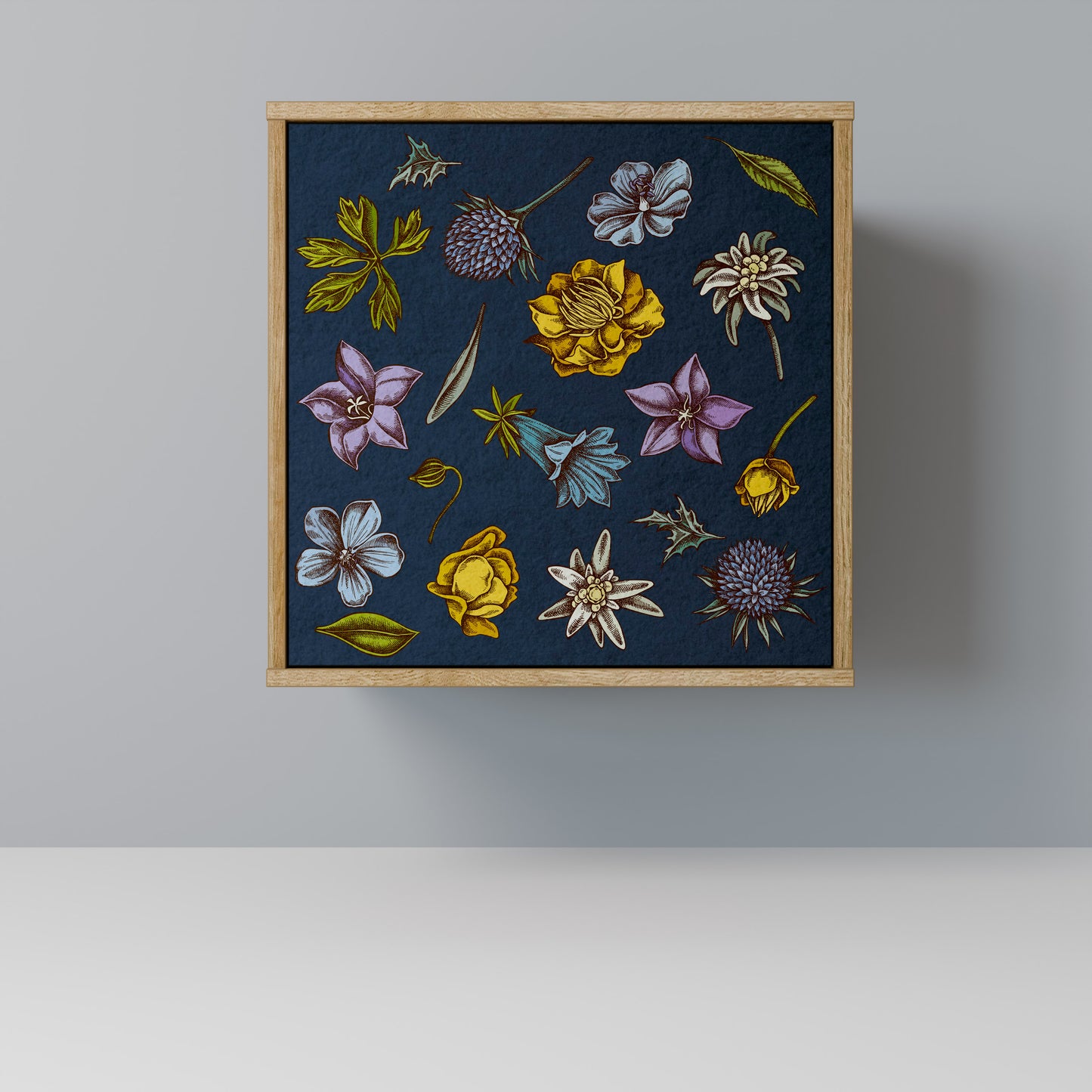 FLOWERS ON NAVY BLUE Madia a 1 anta effetto rovere
