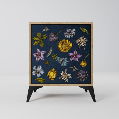 FLOWERS ON NAVY BLUE Madia a 1 anta effetto rovere