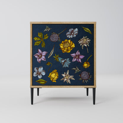 FLOWERS ON NAVY BLUE Madia a 1 anta effetto rovere