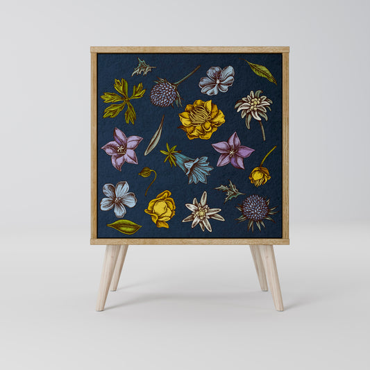 FLOWERS ON NAVY BLUE Madia a 1 anta effetto rovere