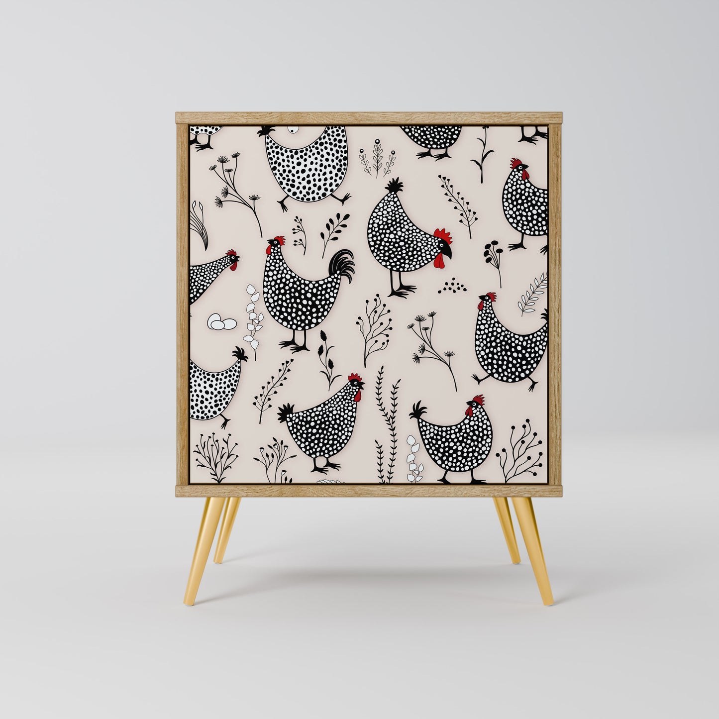 HAPPY HENS Madia a 1 anta effetto rovere