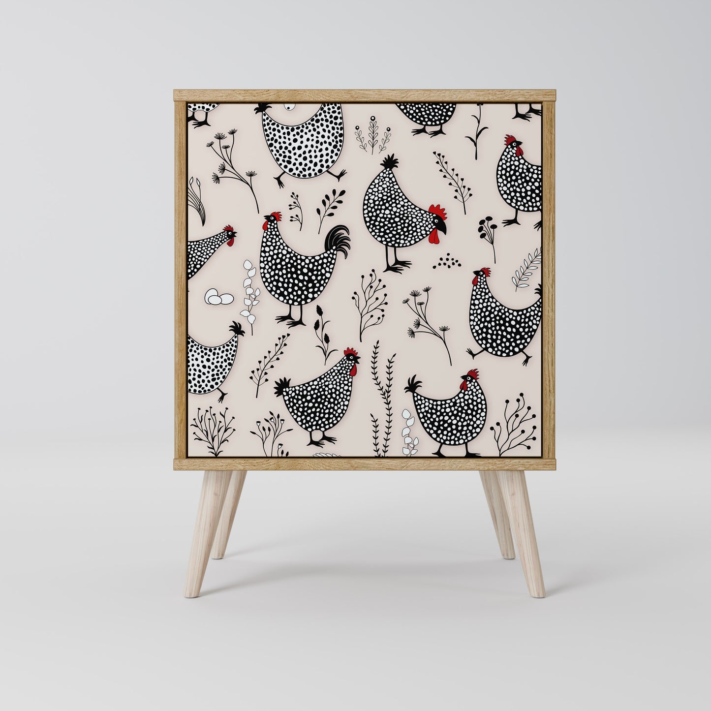 HAPPY HENS Madia a 1 anta effetto rovere