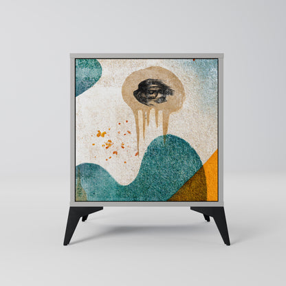 Credenza a 1 anta ABSTRACT FACES in finitura grigia
