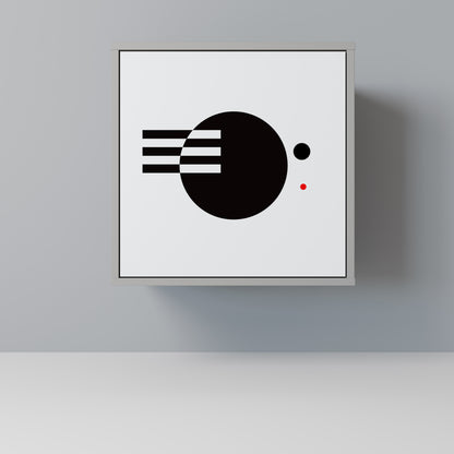 Credenza a 1 anta con combinazione bianco e nero, finitura grigia