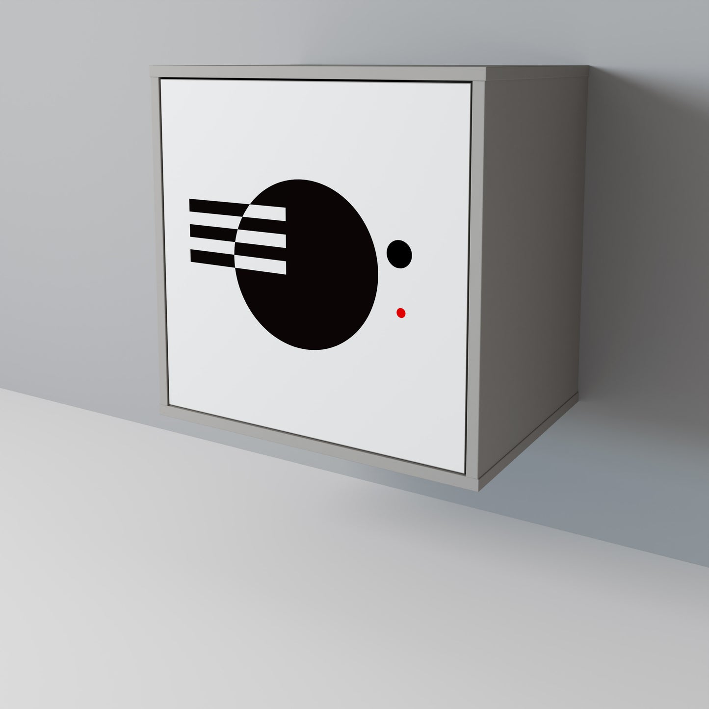 Credenza a 1 anta con combinazione bianco e nero, finitura grigia