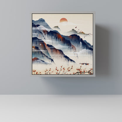 Credenza JAPANESE LANDSCAPE a 1 anta con finitura grigia