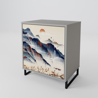 Credenza JAPANESE LANDSCAPE a 1 anta con finitura grigia