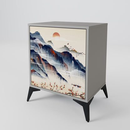 Credenza JAPANESE LANDSCAPE a 1 anta con finitura grigia