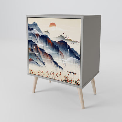 Credenza JAPANESE LANDSCAPE a 1 anta con finitura grigia
