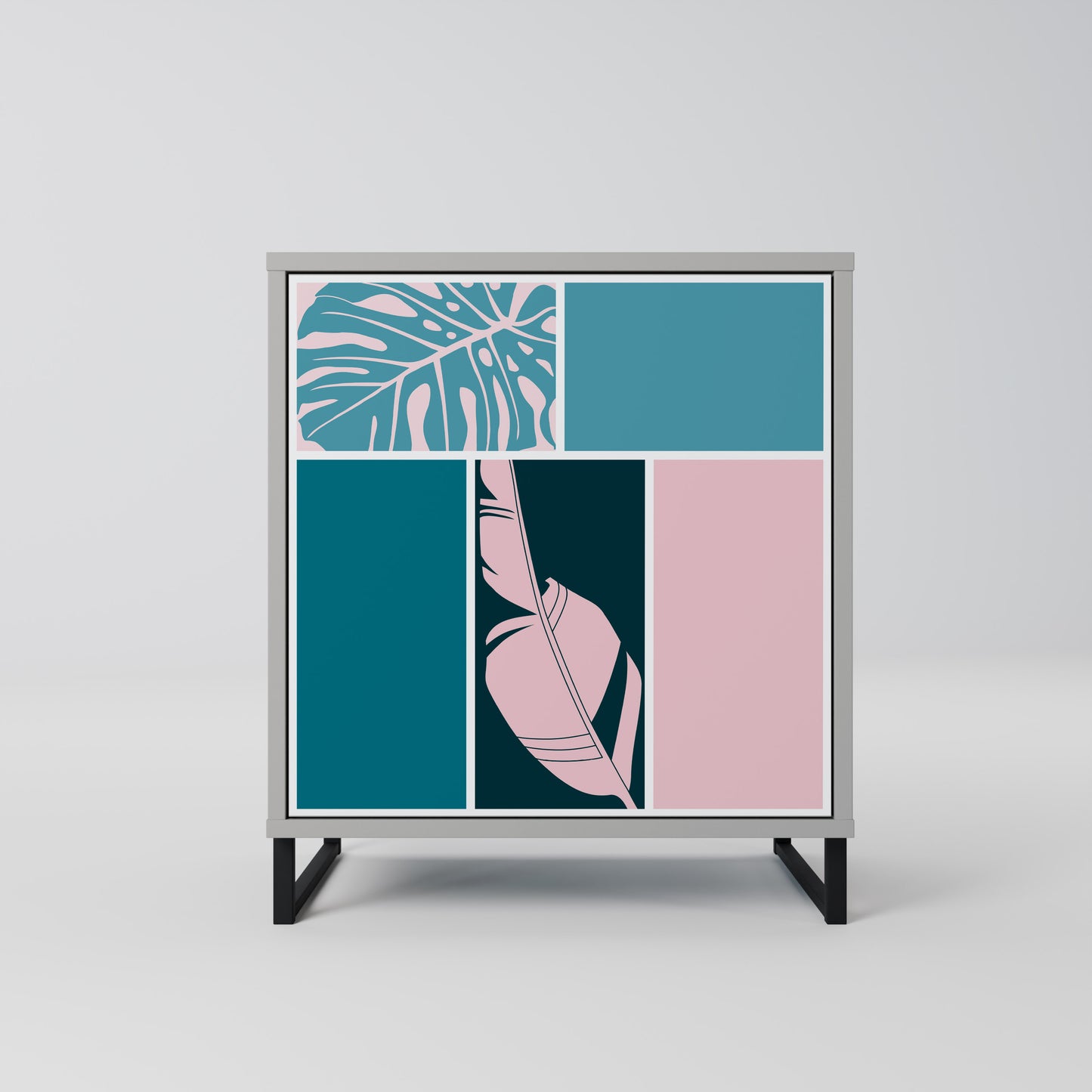 COMBINAZIONE DI FORME Credenza a 1 anta in finitura grigia