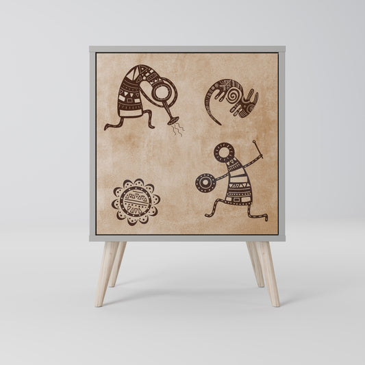 Credenza a 1 anta in stile africano con finitura grigia