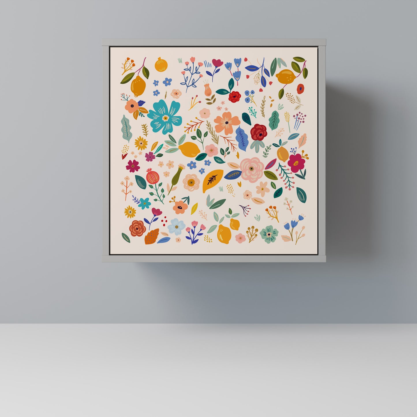 Credenza a 1 anta FLORAL COMBINATION in finitura grigia