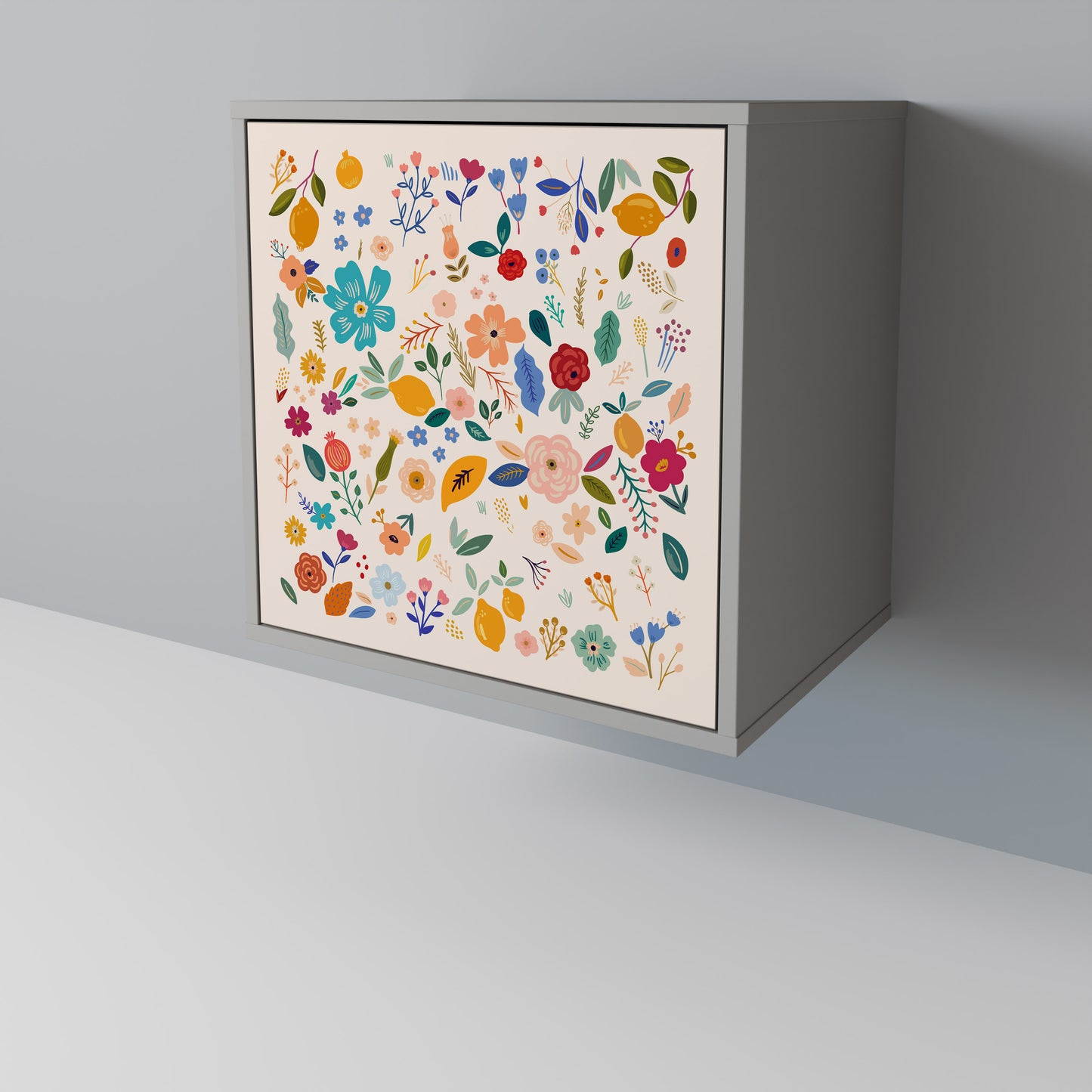 Credenza a 1 anta FLORAL COMBINATION in finitura grigia