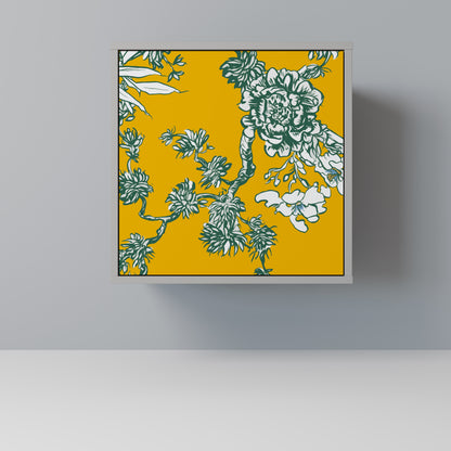 YELLOW CHINOISERIE 1-Door Sideboard in Grey Finish