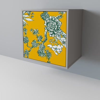 YELLOW CHINOISERIE 1-Door Sideboard in Grey Finish