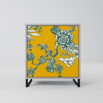 YELLOW CHINOISERIE 1-Door Sideboard in Grey Finish