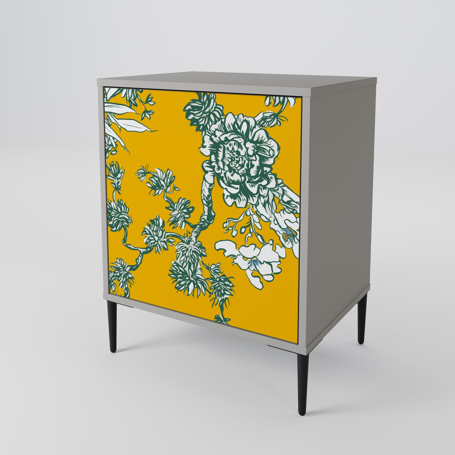 YELLOW CHINOISERIE 1-Door Sideboard in Grey Finish