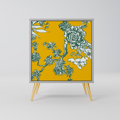 YELLOW CHINOISERIE 1-Door Sideboard in Grey Finish