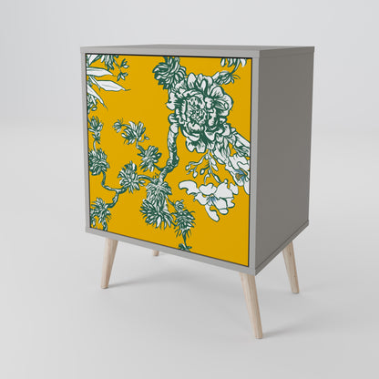 YELLOW CHINOISERIE 1-Door Sideboard in Grey Finish